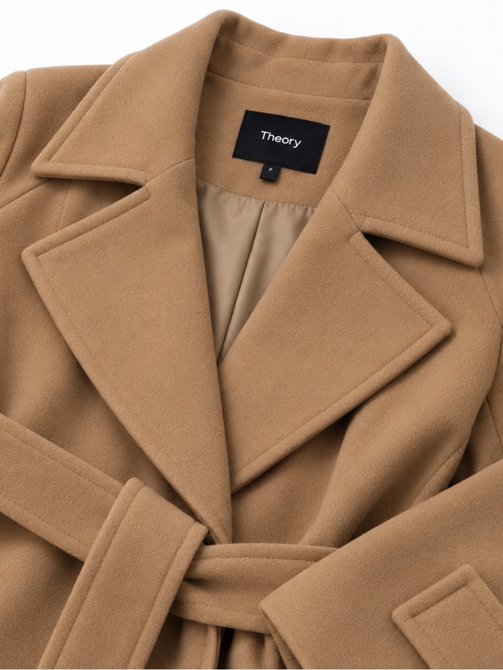 Theory Oaklane Admiral Crepe Belted Trench Coat Camel Size P XS - Picture 7 of 9